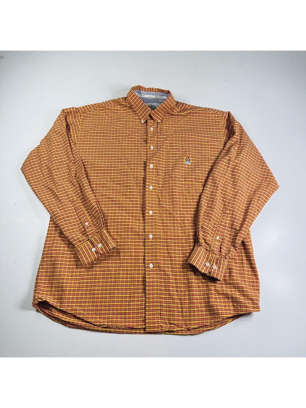 Cinch Button Down Shirt Long Sleeve Orange Red Plaid Men’s Size XL